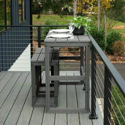 highwood Monroe 3-Piece Counter Height Modern Balcony Set, 1 Table and 2 Stools, Coastal Teak