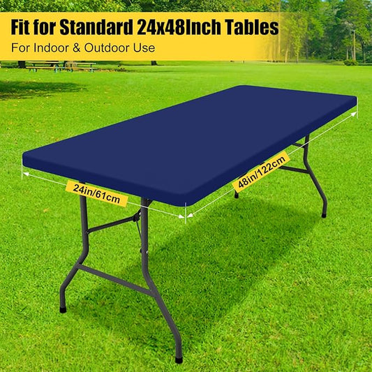 Smiry 2 Pack Rectangle Tablecloth, Elastic Fitted Flannel Backed Vinyl Tablecloths for 4ft Folding Tables, Waterproof Wipeable Table Covers for Outdoor, Indoor, Picnic and Camping (Navy, 24"x48")