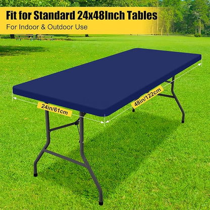 Smiry Rectangle Tablecloth, Elastic Fitted Flannel Backed Vinyl Tablecloths for 4ft Folding Tables, Waterproof Wipeable Table Covers for Indoor, Outdoor, Picnic and Camping (Blue, 24"x48")