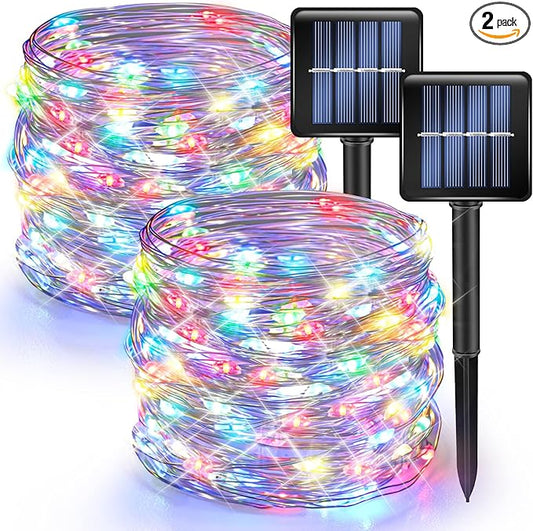 Dazzle Bright 2 Pack Solar String Lights Outdoor, Total 80FT 240LED Solar Powered Waterproof Fairy Lights 8 Modes, Copper Wire Lights for Christmas Patio Party Tree Yard Decoration (Multi-Colored)