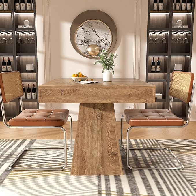 Square Dining Table, 31.5-inch Dinner Table for 2-4 People, Kitchen Table with Load-Bearing Trapezoidal Base, for Home, Dining Room, Small Space, Brown
