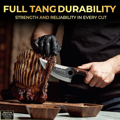 SliceElite Heritage Forge Series 2PCS Hand-Forged Serbian Chef & Viking Duo Kitchen Tool Meat Cleaver Chopping Knife Outdoor Cooking BBQ Butcher Set Forged Cooking Knives Great Knife for Men and Women