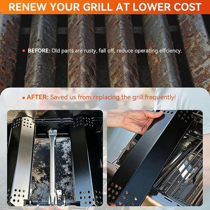 Grill Parts for Home Depot Nexgrill 4 Burner 720-0830H, 5 Burner 720-0888N, 720-0888 Gas Grill Models, Porcelain Steel Heat Plate Flame Tamer + 13 x 17 Cast Iron Grill Grates