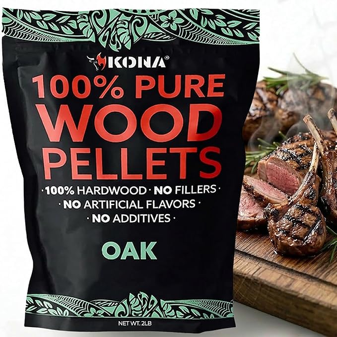 Kona 100% Oak Smoker Pellets, Intended for Ninja Woodfire Outdoor Grill, 2 lb Resealable Bag