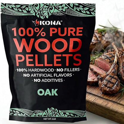 Kona 100% Oak Smoker Pellets, Intended for Ninja Woodfire Outdoor Grill, 2 lb Resealable Bag