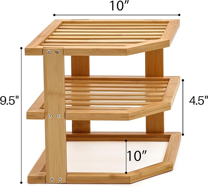 Trademark Innovations Bamboo Kitchen Counter Corner Shelf 3 Tier Plate Rack