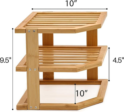 Trademark Innovations Bamboo Kitchen Counter Corner Shelf 3 Tier Plate Rack