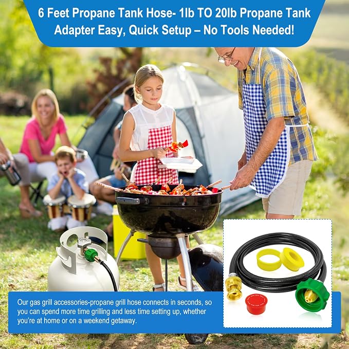6FT Propane Hose Adapter for Weber Travelev Grill,1lb to 20lb Propane Tank Adapter for Weber Q/Gas Go-Anywhere Grills/Coleman Stove/Blackstone Griddle,Heater.