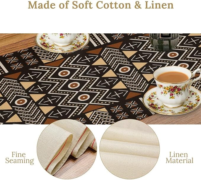African Geometric Tribal Table Runner Vintage Abstract Ethnic Aztec Traditional Seasonal Summer Holiday Dinner Runner for Home Farmhouse Kitchen Dinner Table Party 13x36in