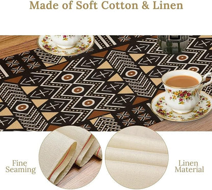 African Geometric Tribal Table Runner Vintage Abstract Ethnic Aztec Traditional Seasonal Summer Holiday Dinner Runner for Home Farmhouse Kitchen Dinner Table Party 13x36in