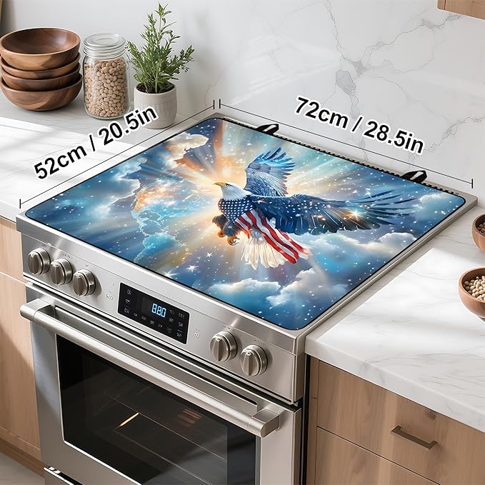 Patriotic Stove Top Cover, Heat Resistant Electric Stove Protector Mat, Large Diatomite Kitchen Counter Mat (eagle-2, 28x20 Inch)