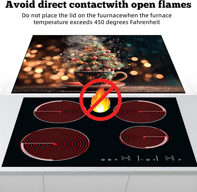 Christmas Multi-Design Stove Cover for Glass/Electric Stoves - 3-in-1 Heat-Resistant Protector Mat, Non-Slip Drying Rack 28"x20"