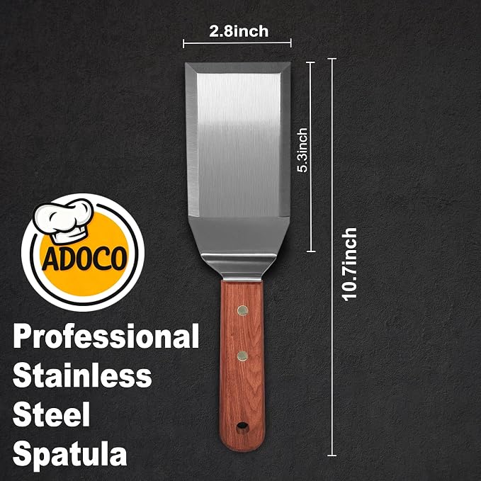 Thicker Stainless Steel Grill Spatula, Blade Only Size: 5.3"L × 2.8" W | Metal Griddle Spatula,Full Tang Wooden Handle,Beveled Edge, Smash Burger Turner,BBQ Grill Spatula Accessories for Blackstone,