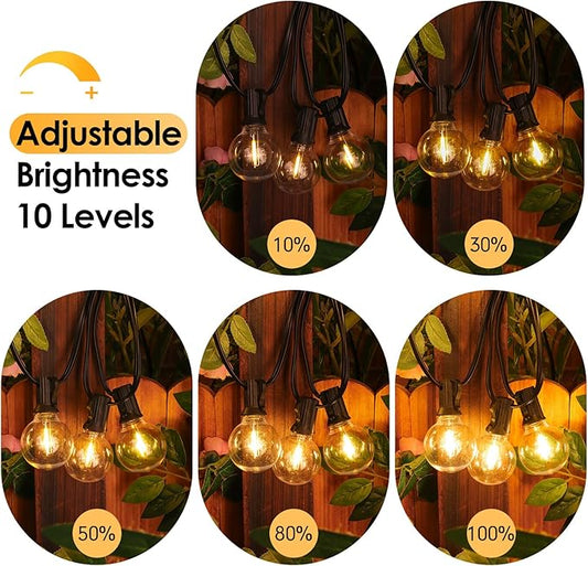 Mlambert 96FT(2x48FT) Solar String Lights with Remote, Outdoor Waterproof Patio Lights with 32 LED Shatterproof G40 Bulbs(2 Spare) for Yard-Black Wire