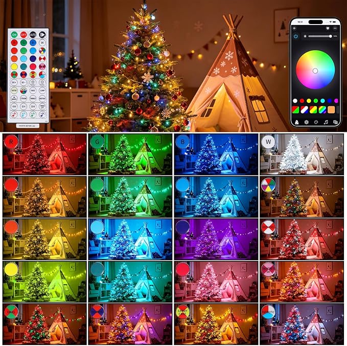 WATERGLIDE 200LED Smart Color Changing Halloween Lights with Remote & APP Controlled, 66ft RGB Fairy String Lights, Music Sync Multiple Modes, Waterproof Holiday Xmas Tree Home Indoor Outdoor Decor