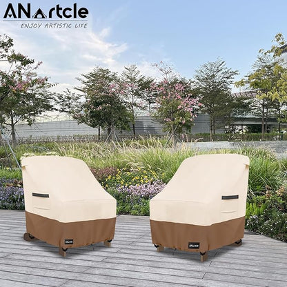 ANartcle Patio Adirondack Chair Cover 2 Pack,600D Waterproof Heavy Duty Outdoor Chair Covers,Adirondack Chair Covers(30W x 34D x 36H inches),Patio Furniture Covers,Beige&Brown