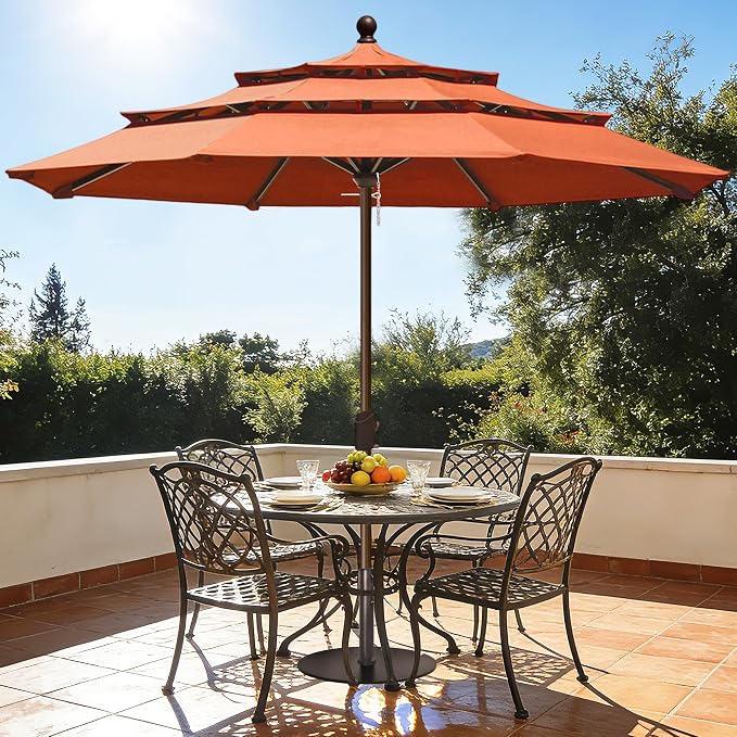 EliteShade USA 10-Year-Non-Fading 10ft 3-Tier Market Patio Umbrella, Commercial Grade Outdoor Table Umbrella with Crank Open, Windproof & UPF 50+ UV Protection, Heavy Duty Ventilation for Garden, Deck, Pool, Backyard, Beach & Bistro, No Tilt, Rust
