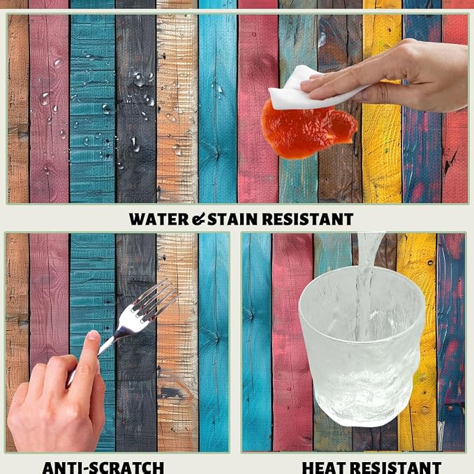 Wood Grain Table Cloth Rectangle Tables Rustic Vintage Colorful Rainbow Stripes Rectangle Tablecloth Picnic Table Cover BBQ Table Cloths Polyester for Kitchen Coffee 52" x 70" 4-6 Seats