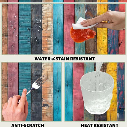 Wood Grain Table Cloth Rectangle Tables Rustic Vintage Colorful Rainbow Stripes Rectangle Tablecloth Picnic Table Cover BBQ Table Cloths Polyester for Kitchen Coffee 52" x 70" 4-6 Seats