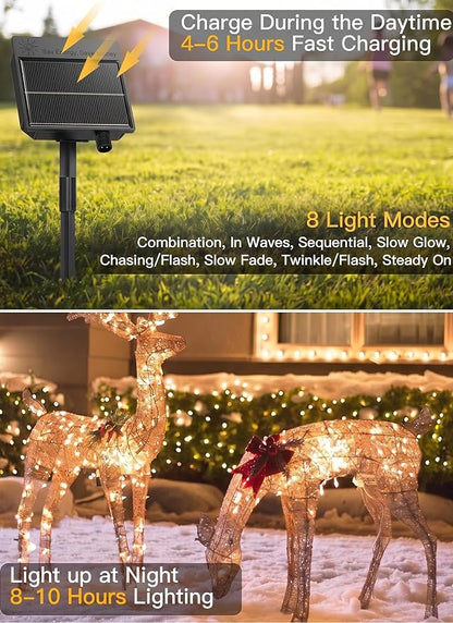 240 LED Solar Fairy Lights Outdoor Waterproof IP65, 20FT 8 Lighting Modes | Solar Christmas Lights Outdoor Waterproof Cascading Twinkle Lights Balcony Garland Patio Christmas Decorations, Warm White