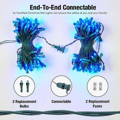 Led Blue Christmas Net Lights Outdoor Christmas Bushes Lights 120Led 6ftx5ft, Connectable Outdoor Indoor Mesh Net Lighting for Xmas Holiday, Garden, Lawn, Shrubs, Trees, Bushes Decorations