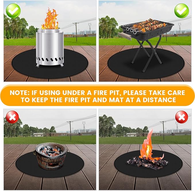 36" Fire Pit Mat for Solo Stove Bonfire, Double Sided Round Fireproof Under Grill Mat, Reusable Outdoor Grill Deck Protector for Solo Stove Accessories, Easy to Clean
