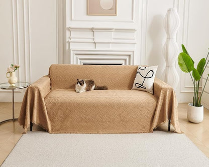 AIVIA Couch Cover Sheet Blanket, Oversized Covers for 3 Cushion Sofa, Large Furniture Decoration Slipcovers, L-Shape U-Shaped Sectional Protector for Cats Dogs Pets (Khaki, 71” x 118”)