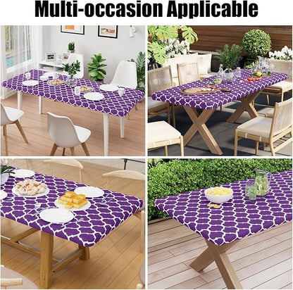 Smiry Picnic Fitted Table Cover, 4 Foot Flannel Backed Vinyl Tablecloth | Waterproof Elastic Stretch Table Cloth, Wipeable Plastic Tablecloth for Camping, Indoor & Outdoor (Purple, 24" x 48")