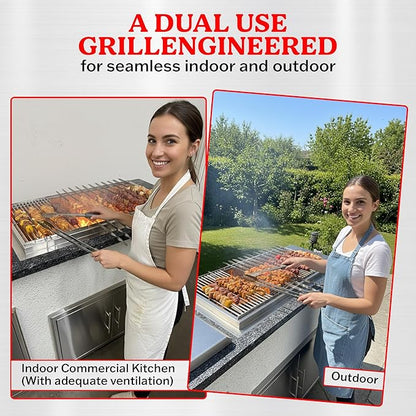 Stone Series Built-In Charcoal Grill for Outdoor Kitchen Islands, 14-Gauge Stainless Steel Shish Kabob Mangal Skewer Grill, Made in USA, Heavy-Duty Outdoor BBQ Grill (30 Inch)