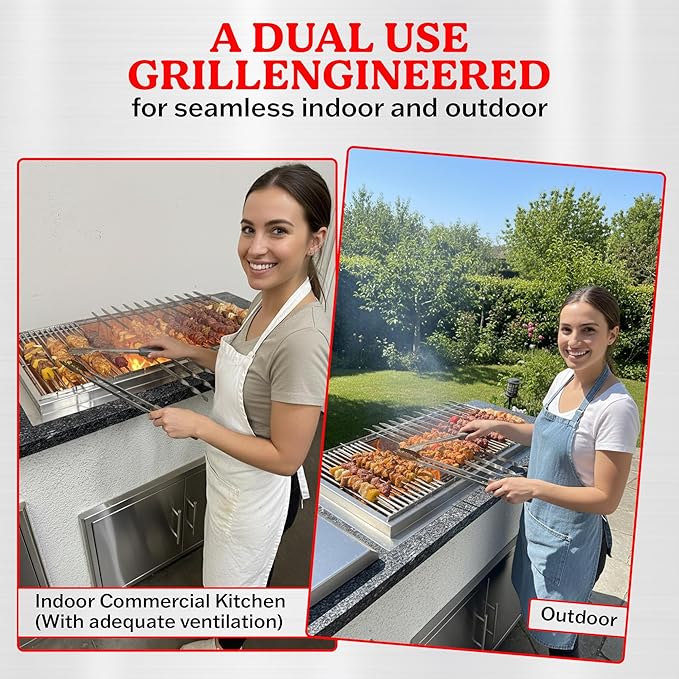 Stone Series Built-In Charcoal Grill for Outdoor Kitchen Islands, 14-Gauge Stainless Steel Shish Kabob Mangal Skewer Grill, Made in USA, Heavy-Duty Outdoor BBQ Grill (36 Inch)