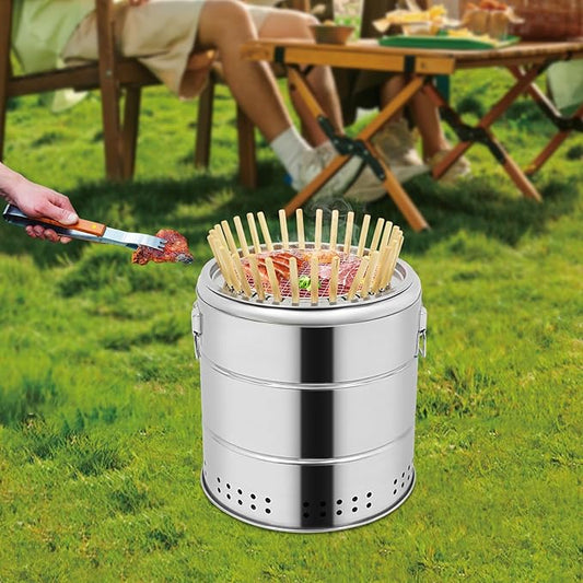 Portable Smokeless Barbecue Charcoal Barrel Grill, Stainless Steel Surround Charcoal Kebab Grill with 30 Skewers and BBQ Grill Cooking Grate, 2-In-1 Design Barbecue Charcoals Barrel Grills