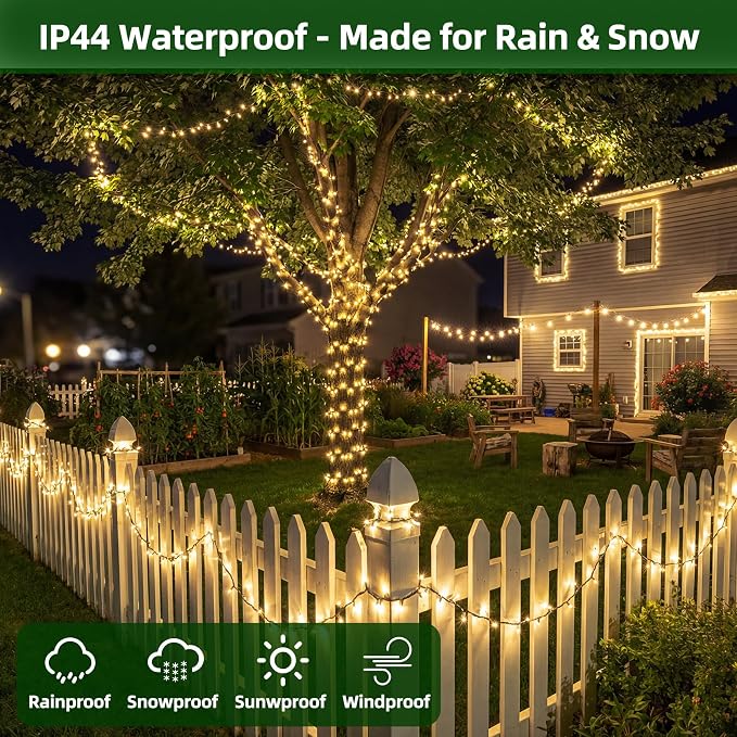 300LED Christmas Lights Outdoor Indoor Use, 12 Lighting Modes 75ft Christmas Tree Lights with Timer, Dimmable Warm White LED StringLights Waterproof for Yard Tree Wedding Party Holiday Warm White