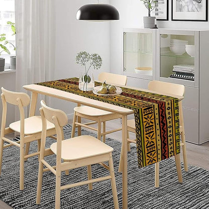 African Ethnic Table Runner, Vintage Geometric Abstract Traditional Clorful Mud Cloth Seasonal Table Runner Decor for Kitchen Farmhouse Home Holiday Parties 13x108in