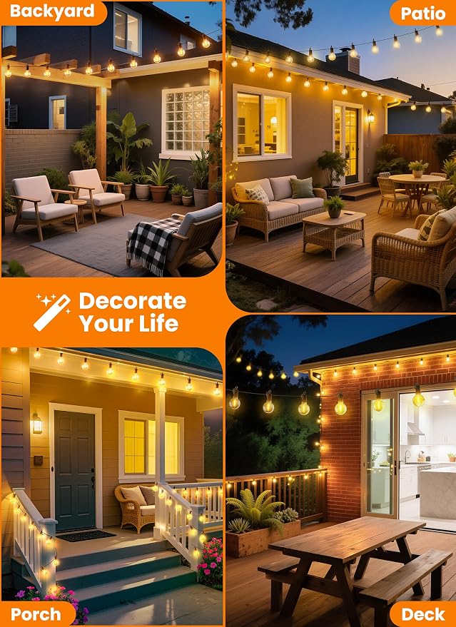 109FT 100 LED Outdoor String Lights, G40 Shatterproof String Lights, IP65 Waterproof Connectable Outside Patio Light for Backyard Porch Balcony Garden Decor Christmas Camping Gazebo