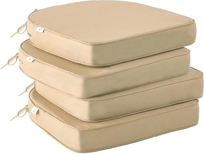 IPYNBAP Outdoor Chair Cushions Set of 4 -Waterproof Outdoor Seat Cushions for Patio Furniture, Patio Chair Cushion with Handle and Ties, Out Door Chair Pads,19x19x3-Round, Beige