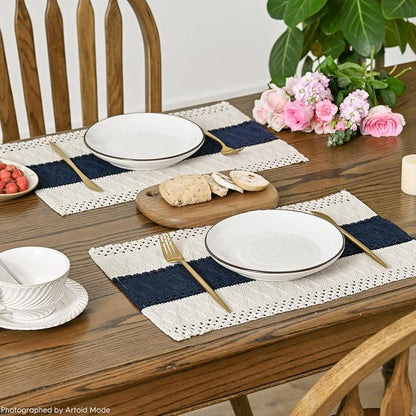 Artoid Mode Dark Blue Farmhouse Rustic Placemats Set of 4,12x18 Inch Seasonal Holiday Hollow Table Mats Party Kitchen Dining Decoration