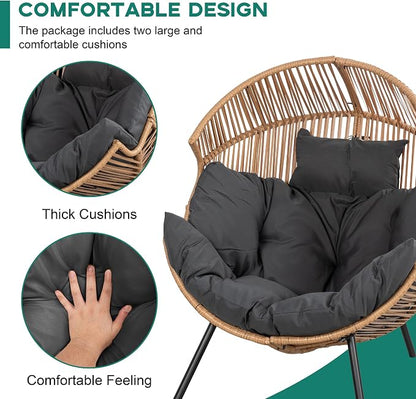 Shintenchi Wicker Egg Chair Rattan Patio Chair with Cushion, Oversized Patio Lounge Chairs Egg Basket Chair, Egg Seat for Indoor Living Room Bedroom Outside, Deep Grey
