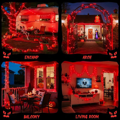 JMEXSUSS 33ft 100 LED Red Halloween Lights with 8 Modes Remote | Halloween Lights Battery Operated, Christmas String Lights Indoor Outdoor for Halloween Tree House Yard Xmas Decor