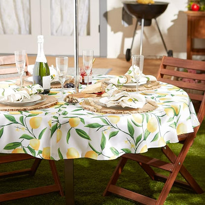 DII Lemon Bliss Outdoor Tabletop, Collection Stain Resistant & Waterproof, 60" Round w/Zipper