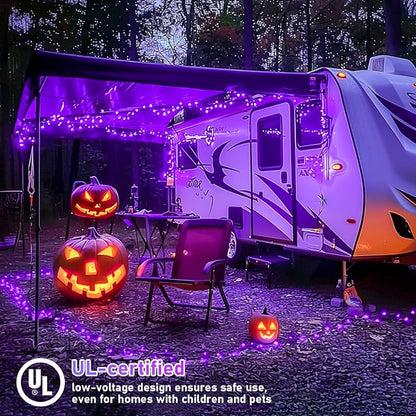 JMEXSUSS 99Ft Purple Halloween Lights, 300 LED Purple Christmas Lights | Purple Lights Indoor Outdoor Clear Wire for Yard Tree Xmas Spooky Halloween Party Decor (Non-Connectable)