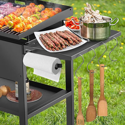 Foldable Griddle Side Shelf for Blackstone 28" Griddle, Grill Accessories with Paper Towel Holder, 4 Hooks, Grill Caddy Shelf for Blackstone Grilling Accessories