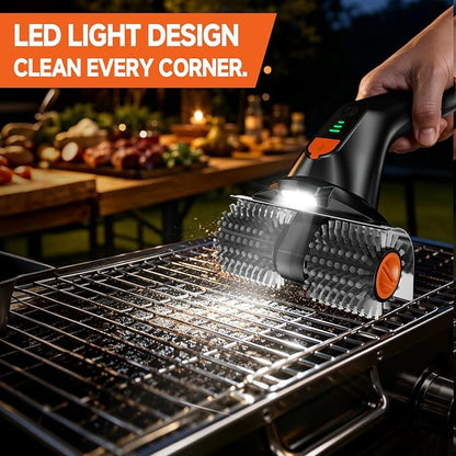 Electric Grill Brush, Ultra-High 80W Power Dual-Head Cordless Rechargeable Grill Cleaner with 2.5H Fast Charge, Heat-Resistant, Waterproof, Anti-Splatter, Ergonomic Design BBQ Grill Brush.