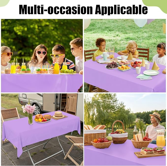 Smiry Disposable Table Cloth 3 Pack, 54 x 108 Inch Waterproof Plastic Tablecloth, Decorative Rectangle Table Covers for Party, Birthday, Picnic, Lavender
