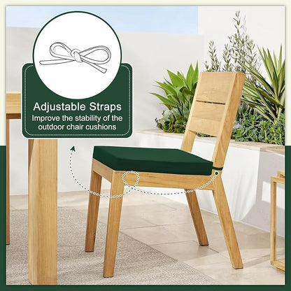 Cozyide Outdoor Chair Cushions, Waterproof Patio Seat Cushions with Adjustable Straps, Square Corner Patio Chair Cushions for Garden, Dark Green, 18.5x16x3 Inch (Pack of 4)