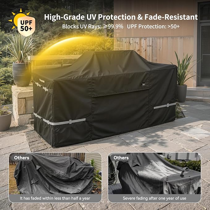 Island Grill Cover, 600D Heavy Duty Waterproof Extra Large Grill Cover for 86 Inch Island with Center Grill Head, Tear Resistant Outdoor Kitchen Cover with Buckle, Drawstring, Air Vent, Black