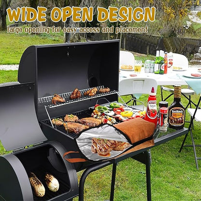 21 Inch BBQ Blanket for Resting Meat, 5-Layer Thicker Insulated Meat Resting Bag, Reusable Brisket Blanket with 50 Greaseproof Paper Aluminum Foil Handle and Zipper for Outdoor Picnic Party Grill