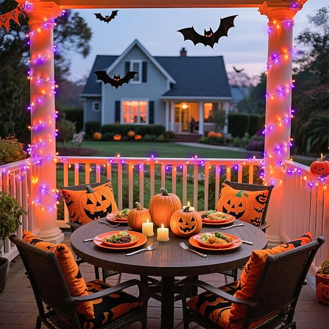JMEXSUSS 200 LED Halloween Lights Outdoor,Purple Orange Halloween Lights | 66FT Halloween String Lights Indoor Plug in for Fireplace Mantel Party Patio Yard Door Halloween Tree, Connectable