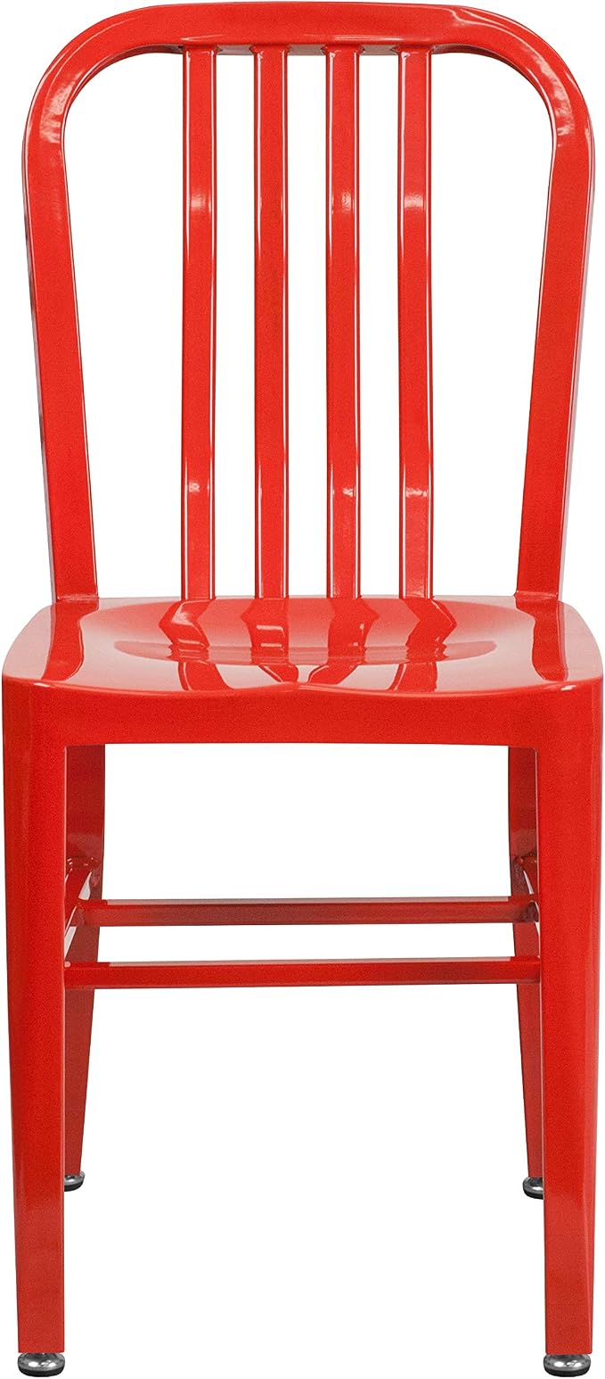 Flash Furniture Gael Indoor/Outdoor Modern Metal Dining Chairs, Commercial-Grade Galvanized Steel Restaurant Chairs, Set of 2, Red