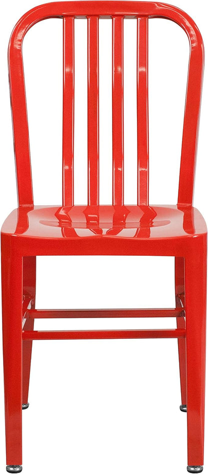Flash Furniture Gael Indoor/Outdoor Modern Metal Dining Chairs, Commercial-Grade Galvanized Steel Restaurant Chairs, Set of 2, Red