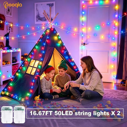 Pooqla 2 Pack Color Changing String Lights Battery Operated, Total 33.3ft 100 LED 34 Colors Battery Christmas Lights with Remote Indoor Outdoor Decorations Bedroom Classroom Porch Party Yard Decor